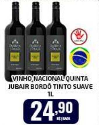 Iquegami Supermercados VINHO NACIONAL QUINTA JUBAIR BORDÔ TINTO SUAVE 1L oferta