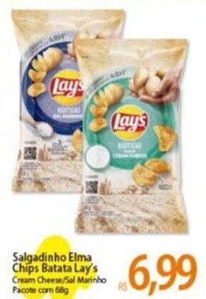 Atacadão Salgadinho Elma Chips Batata Lay's Cream Cheese/Sal Marinho Pacote com 68g oferta