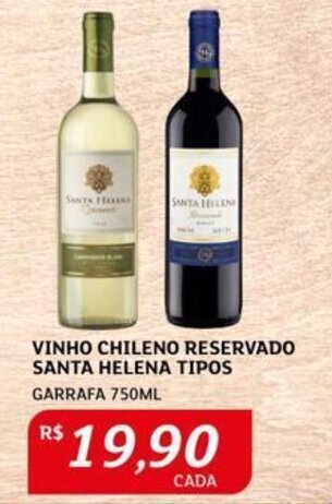 Assaí Atacadista VINHO CHILENO RESERVADO SANTA HELENA TIPOS GARRAFA 750ML oferta