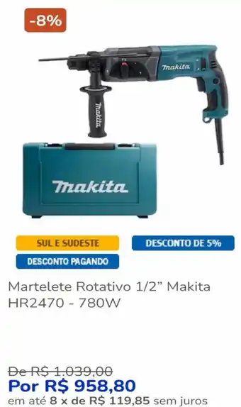 Casas Bahia Martelete Rotativo 1/2" Makita HR2470 - 780W oferta
