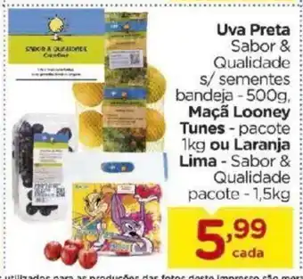 Carrefour Bairro Uva Preta 500g, Maca Looney Tunes 1kg, Kiwi Turma da Monica Fischer 600g, Sweet Milho 450g ou Canjica Vapza 500g oferta
