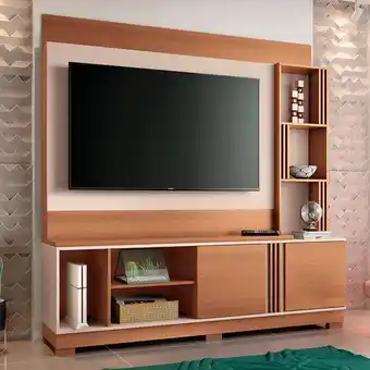 Estante home para tv até 55 2 portas 3 prateleiras até 50kg hb móveis auge 185x180x38cm