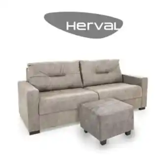 Lojas TaQi Sofá 3 lugares e puff herval marine, veludo bege oferta