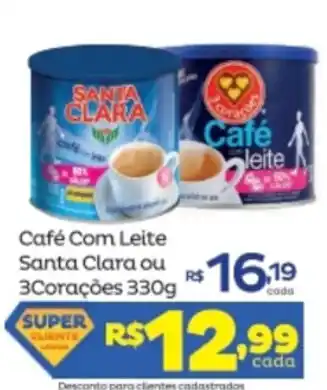 Super Lagoa Cafe Com Leite Santa Clara ou 3 Coracoes 330g oferta