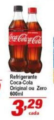 Ricoy Supermercados Refrigerante Coca Cola Original ou Zero 600ml oferta