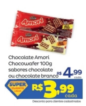 Super Lagoa Chocolate Amori Chocowafer 100g sabores chocolate ou chocolate branco oferta