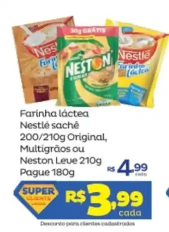 Super Lagoa Farinha Lactea Nestle Sache 200/210g Original, Multigraos ou Neston Leve 210g pague 180g oferta