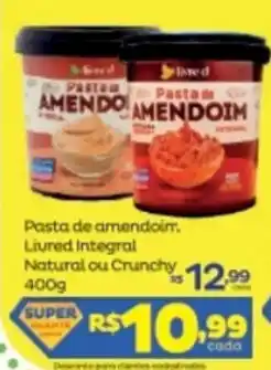 Super Lagoa Pasta de amendoim, Livred integral Natural ou Crunchy 400g oferta