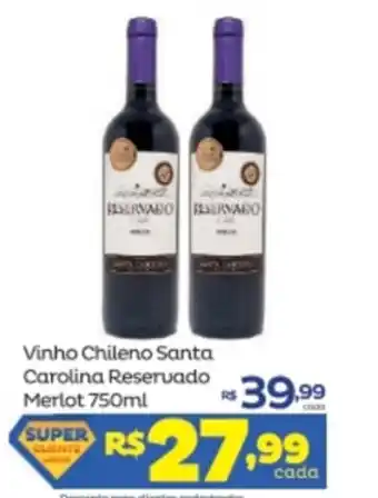 Super Lagoa Vinho Chileno Santa Carolina Reservado Merlot 750ml oferta