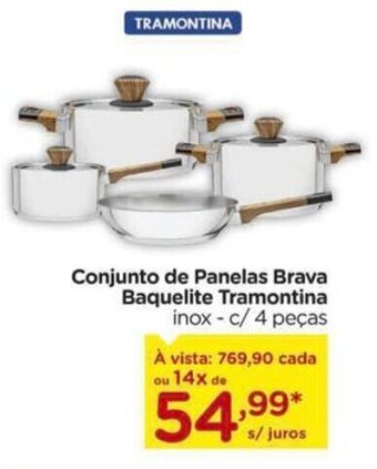 Carrefour Conjunto de Panelas Brava Baquelite Tramontina inox-c/ 4 peças oferta