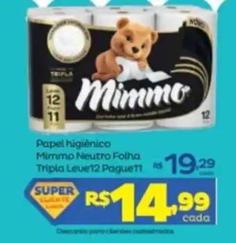Super Lagoa Papel Higiénico Mimmo Neutro Folha Tripla Leve12 pague11 oferta