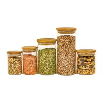 Leroy Merlin Potes de vidro p/ mantimentos c/ tampa bambu oikos - 5 pçs natural u oferta