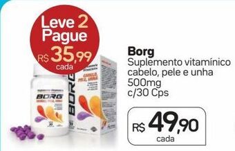 Drogal Borg suplemento vitamínico cabelo, pele e unha 500mg c/30 cps oferta