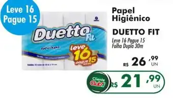 Irani Supermercados Papel Higiênico DUETTO FIT Leve 16 Pague 15 Folha Dupla 30m oferta