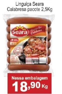 Calvo Atacadista Linguica Seara Calabresa pacote 2.5kg oferta