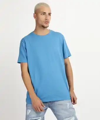 Camiseta masculina manga curta básica gola careca azul