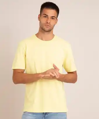 Camiseta masculina manga curta básica gola careca amarelo claro