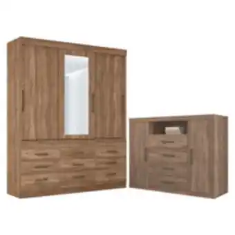 Novo Mundo Conjunto guarda roupa com espelho e cômoda chef atacama oferta