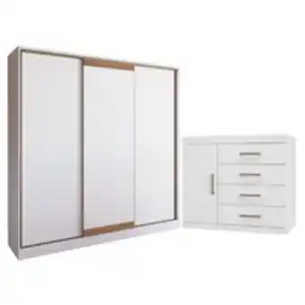 Novo Mundo Conjunto guarda roupa e cômoda amarillo branco oferta