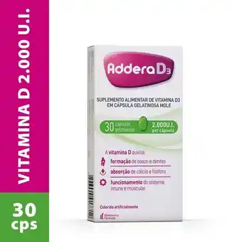 Farmácias Pague Menos Addera d3 2000ui com 30 cápsulas gelatinosas oferta
