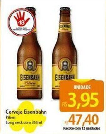 Atacadão Cerveja Eisenbahn Pilsen Long neck.com 355ml oferta