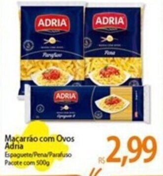 Atacadão Macarrão com Ovos Adria Espaguete/Pena/Parafuso Pacote com 500g oferta