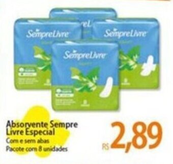 Absorvente Sempre Livre Especial Com e sem abas Pacote com 8 unidades