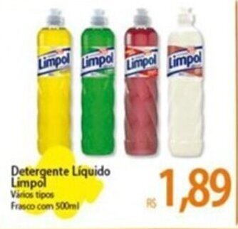 Atacadão Detergente Líquido Limpol Varios tipos Frasco com 500ml oferta