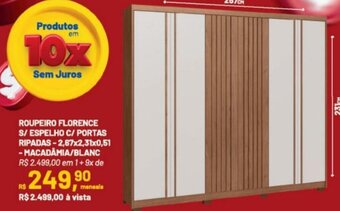 ROUPEIRO FLORENCE S/ ESPELHO C/ PORTAS RIPADAS-2,67x2,31x0,51 -MACADAMIA/BLANC