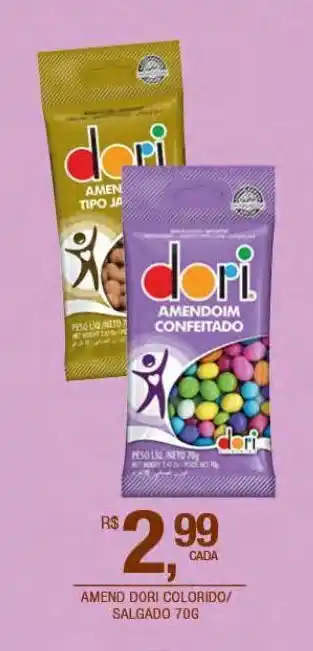 DB Supermercados Amendoim dori colorido/salgado 70g oferta