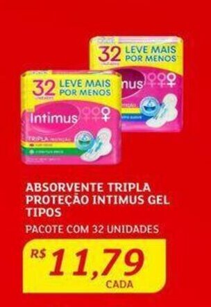 Assaí Atacadista ABSORVENTE TRIPLA PROTEÇÃO INTIMUS GEL TIPOS PACOTE COM 32 UNIDADES oferta