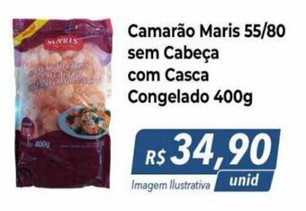 Camarão Maris 55/80 sem Cabeça com Casca Congelado 400g