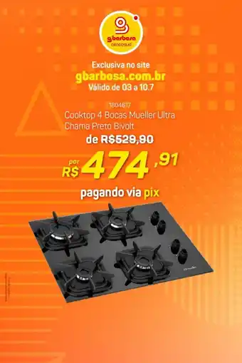 Cooktop 4 Bocas Mueller Ultra Chama Preto Bivolt