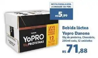 Sam's Club Bebida láctea Yopro Danone 15g de proteína, Chocolate, 250ml cada, 12 unidades oferta
