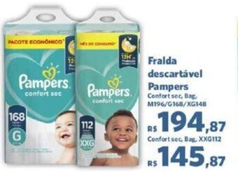 Sam's Club Fralda descartável Pampers Confort sec, Bag, M196/G168/XG148 oferta