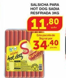 Roldão Salsicha para hot dog sadia resfriada 3kg oferta