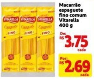 Extra Supermercado Macarrão espaguete fino comum Vitarella 400g oferta