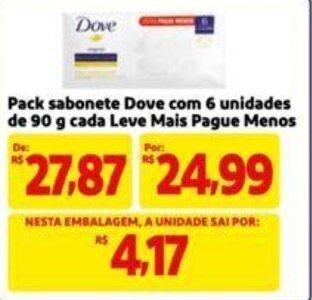 Extra Supermercado Pack sabonete Dove com 6 unidades de 90 g cada Leve Mais Pague Menos oferta