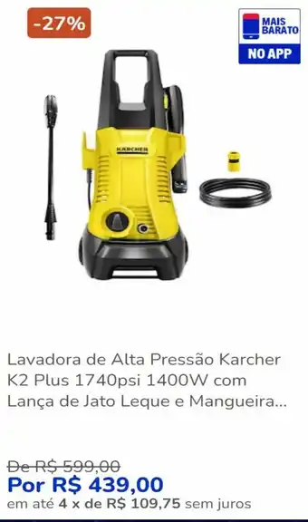 Lavadora de Alta Pressão Karcher K2 Plus 1740psi 1400W com Lança de Jato Leque e Mangueira...