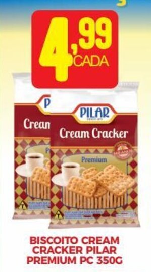 BISCOITO CREAM CRACKER PILAR PREMIUM PC 350G