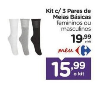 Carrefour Kit c/ 3 Pares de Meias Básicas femininos ou masculinos oferta