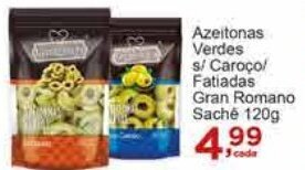 Rossi Supermercado Azeitonas Verdes s/ Caroço/ Fatiadas Gran Romano Saché 120g oferta