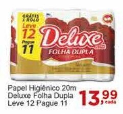 Rossi Supermercado Papel Higiênico 20m Deluxe Folha Dupla leve 12 pague 11 oferta
