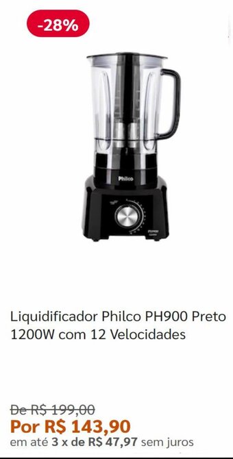 Liquidificador Philco PH900 Preto 1200W com 12 Velocidades