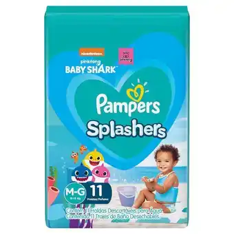 Farmácias Pague Menos Fralda pampers splashers baby shark tamanho m/g com 11 unidades oferta
