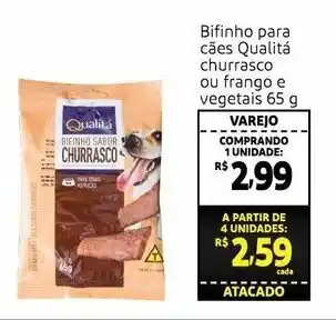Extra Hiper Bifinho para caes Qualita churrasco ou frango e vegetais 65g oferta