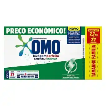 Lava-roupas pó omo lavagem perfeita sanitiza & higieniza caixa 2,2kg tamanho família