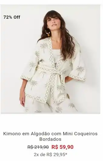 Kimono em Algodão com Mini Coqueiros Bordados