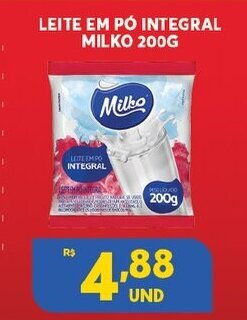 Atacadão Centro Sul Leite em po Integral Milko 200g oferta