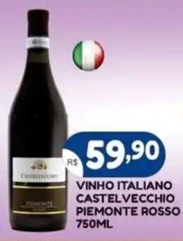 VINHO ITALIANO CASTEL VECCHIO PIEMONTE ROSSO 750ML